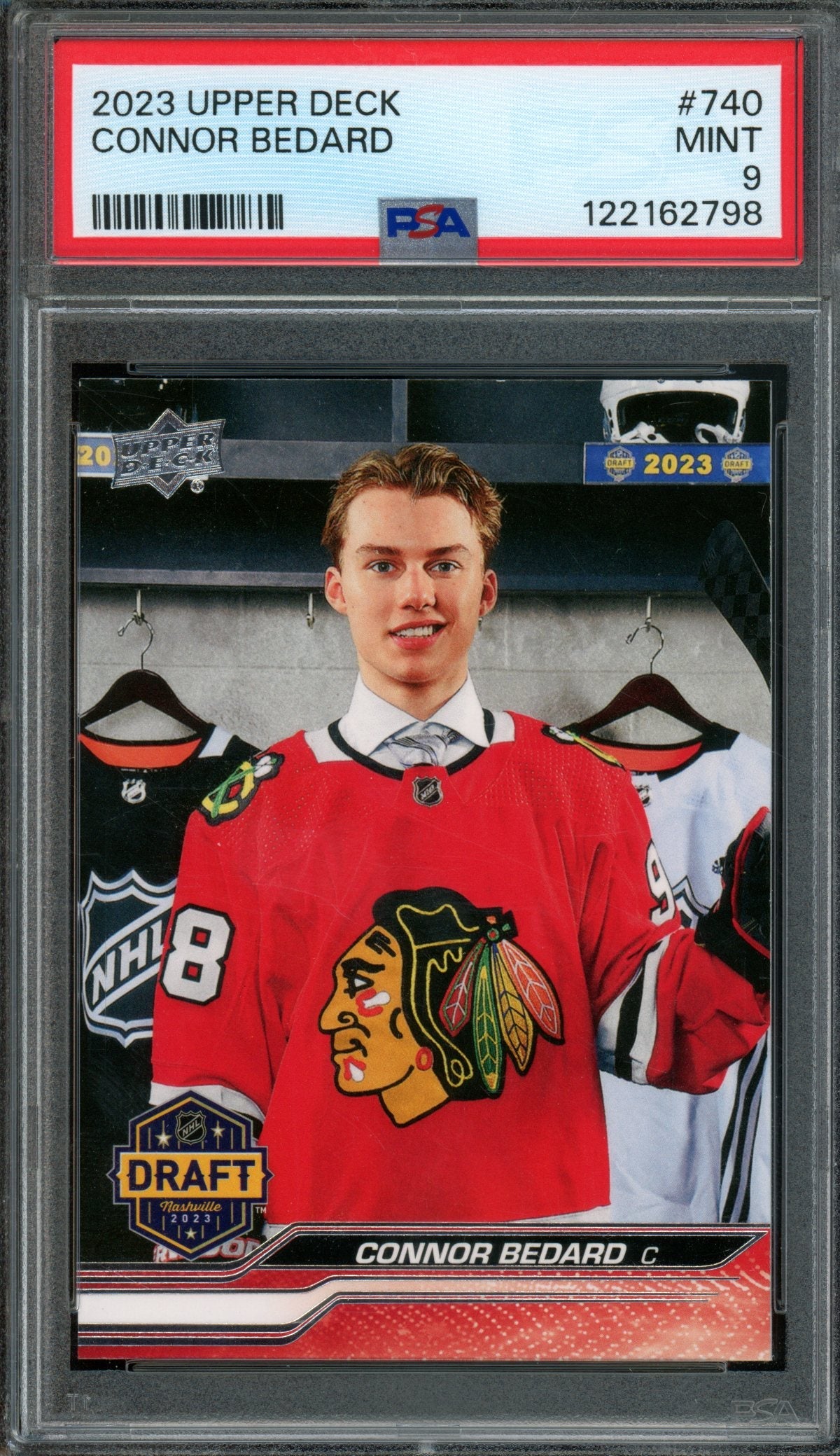2023/24 Upper Deck Extended Series Connor Bedard Draft #740 PSA 9 Blackhawks
