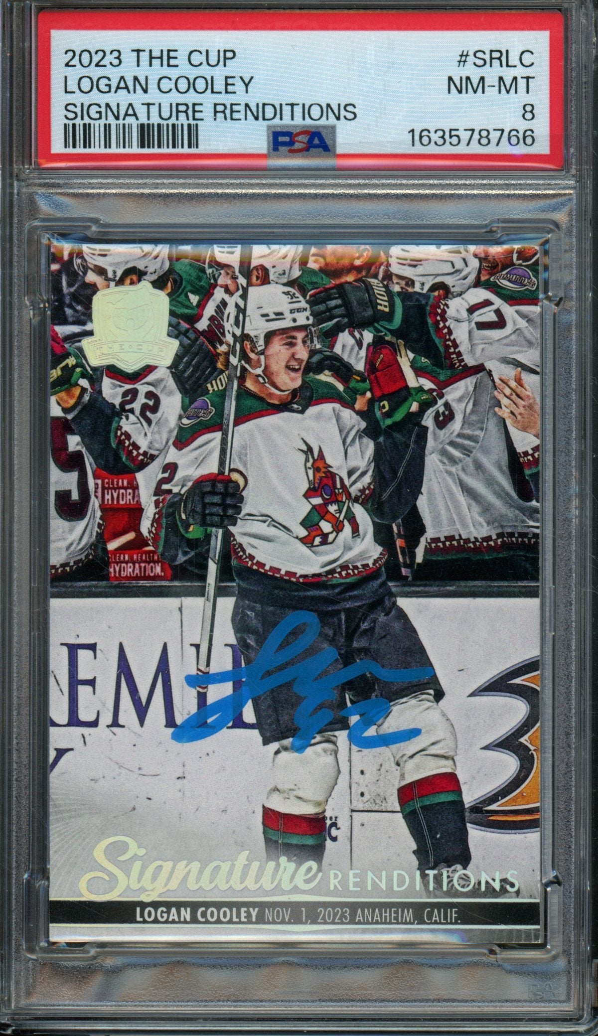 2023/24 Upper Deck The Cup Logan Cooley Signature Renditions #SRLC Autograph PSA 8 Cayotes
