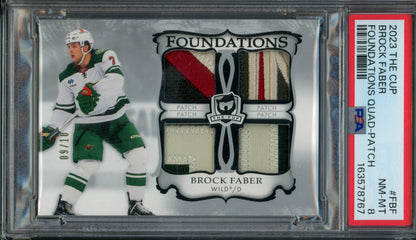 2023/24 Upper Deck The Cup Brock Faber Foundations Quad-Patch /10 PSA 8 Wild
