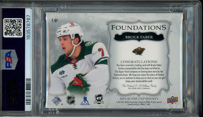 2023/24 Upper Deck The Cup Brock Faber Foundations Quad-Patch /10 PSA 8 Wild
