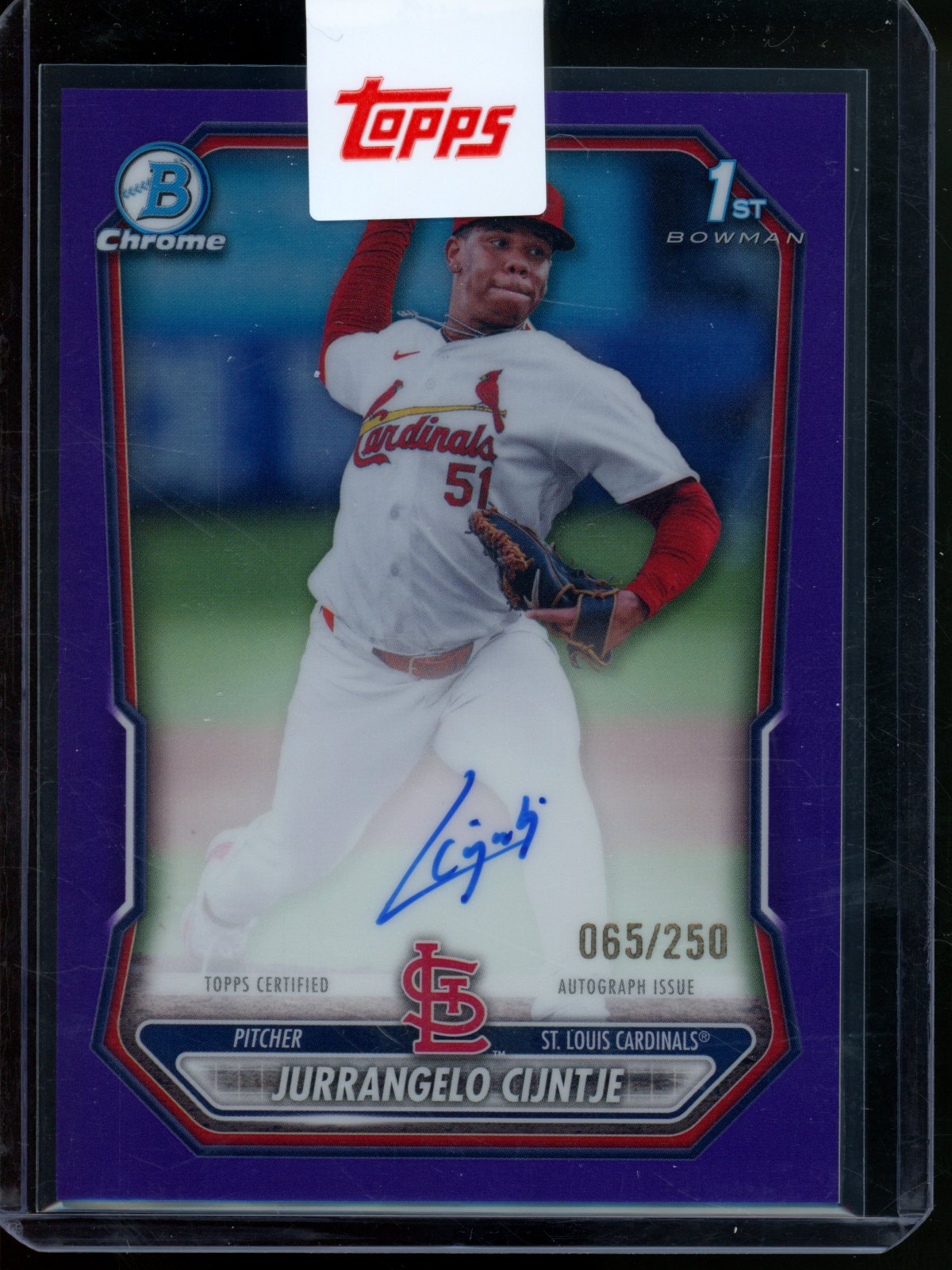 2026 Bowman Chrome Jurrangelo Cijntje 1st Purple Refractor Autograph /250 Cardinals