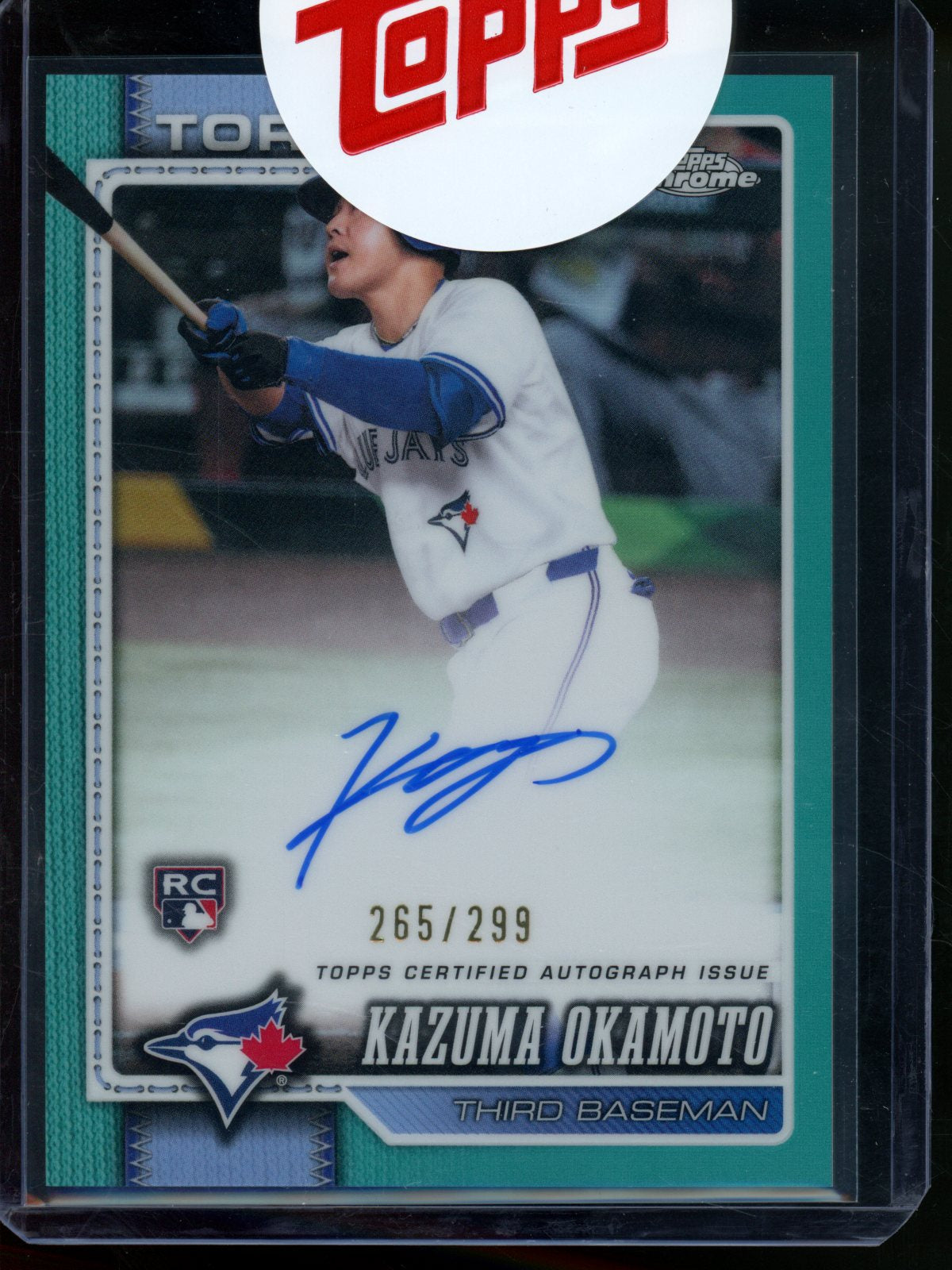 2026 Topps Chrome Kazuma Okamoto Rookie RC Autograph Aqua /299 Blue Jays