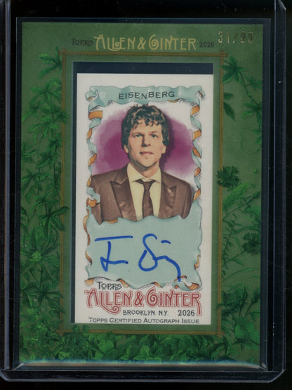 2026 Topps Allen & Ginter Jesse Eisenberg Green Framed Autograph /99 - Trading Card Market