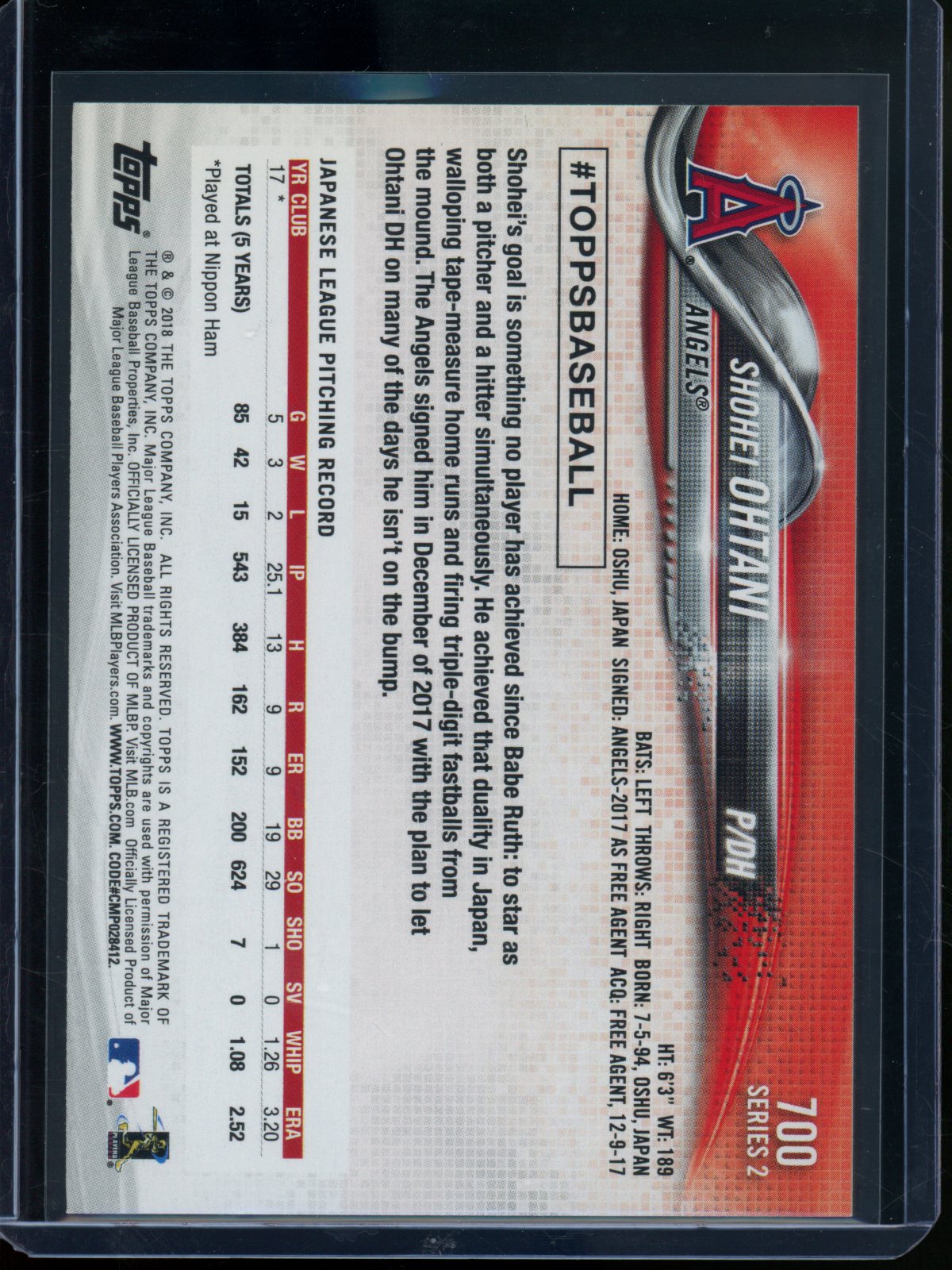 2018 Topps Series 2 Shohei Ohtani Rookie RC With Bat Short Print Image Variation #700 Angels