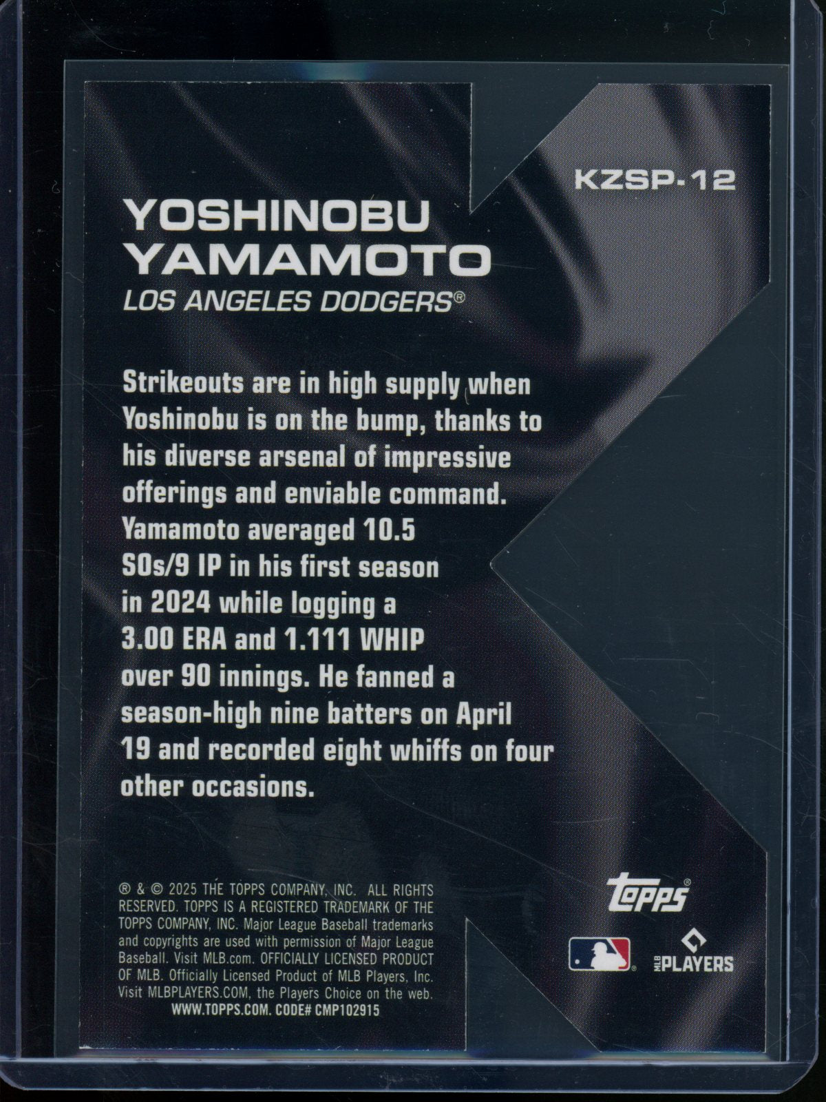 2025 Topps Flagship Yoshinobu Yamamoto "K" Short Print #KZSP-12 Dodgers