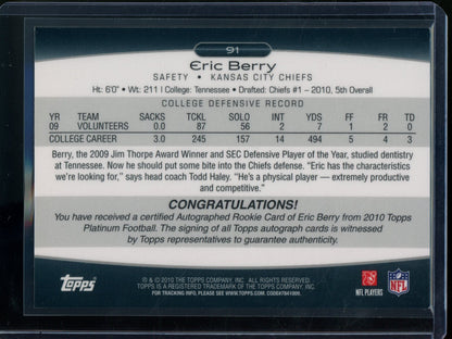 2010 Topps Platinum Eric Berry Rookie RC Autograph Refractor /400 Chiefs