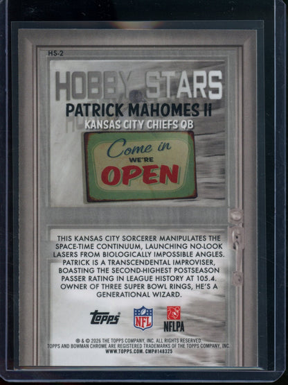 2026 Bowman Patrick Mahomes Hobby Stars Magenta Refractor /250 Chiefs - Trading Card Market