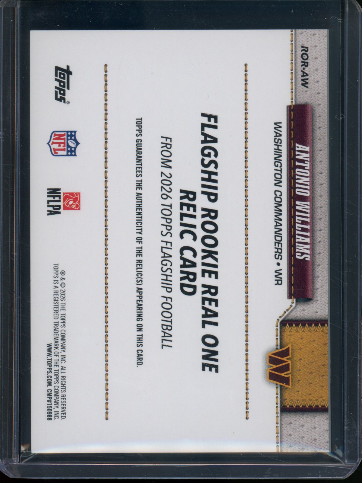 2026 Topps Flagship Antonio Williams Rookie RC Orange Foil Jersey Relic /25 Commanders
