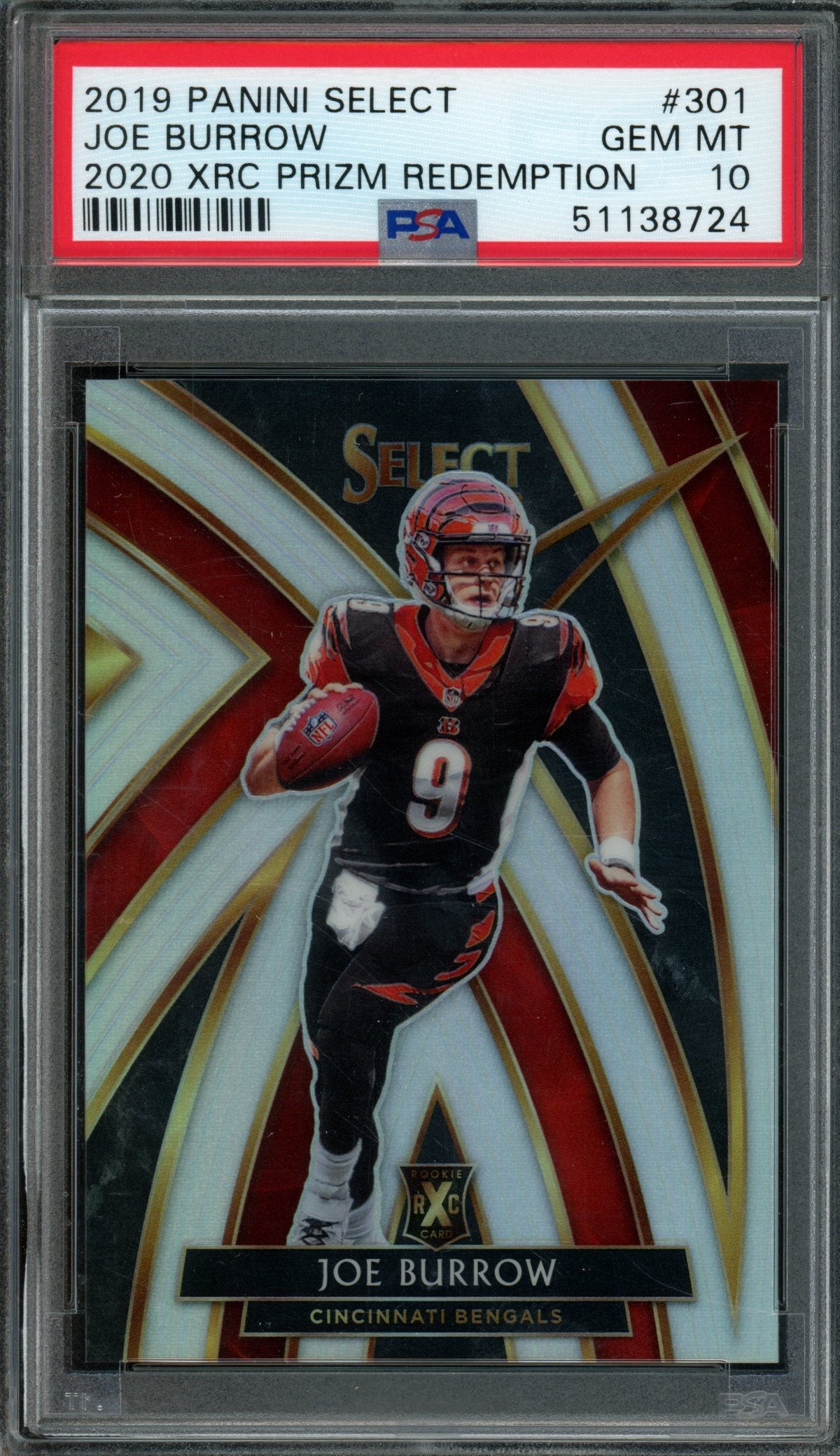 2019 Panini Select Joe Burrow Rookie RC XRC #301 PSA 10 Bengals