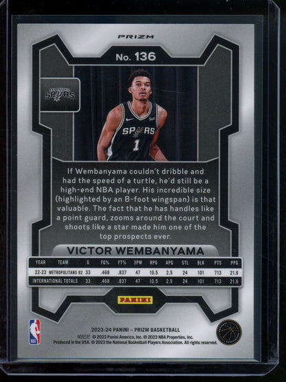 2023/24 Panini Prizm Victor Wembanyama Rookie RC Green #136 Spurs