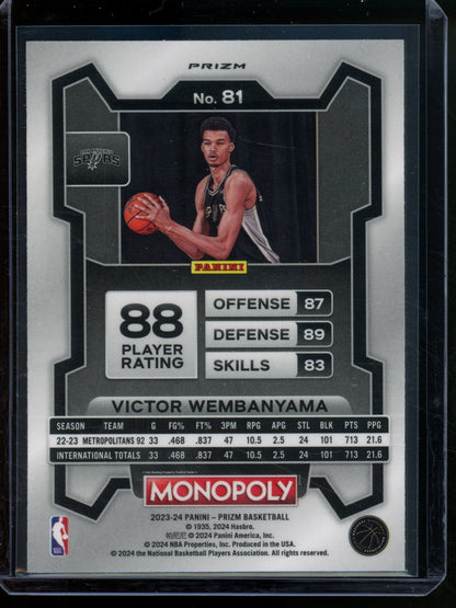 2023/24 Panini Prizm Monopoly Victor Wembanyama Rookie RC Purple Wave Spurs (A) - Trading Card Market