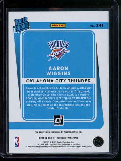 2021/22 Panini Donruss Aaron Wiggins Rated Rookie Autograph /99 Thunder