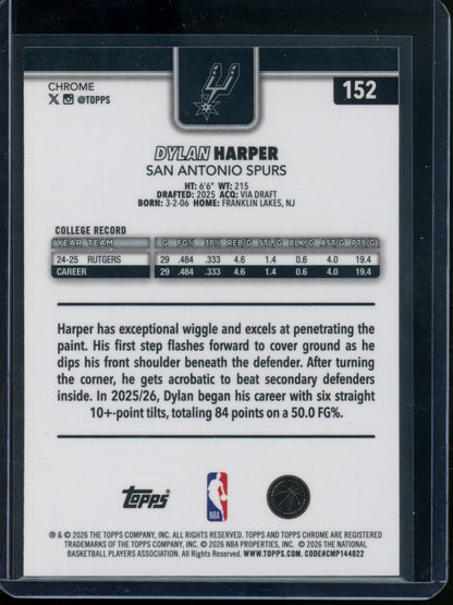2025/26 Topps Chrome Dylan Harper Rookie RC X-Fractor Spurs