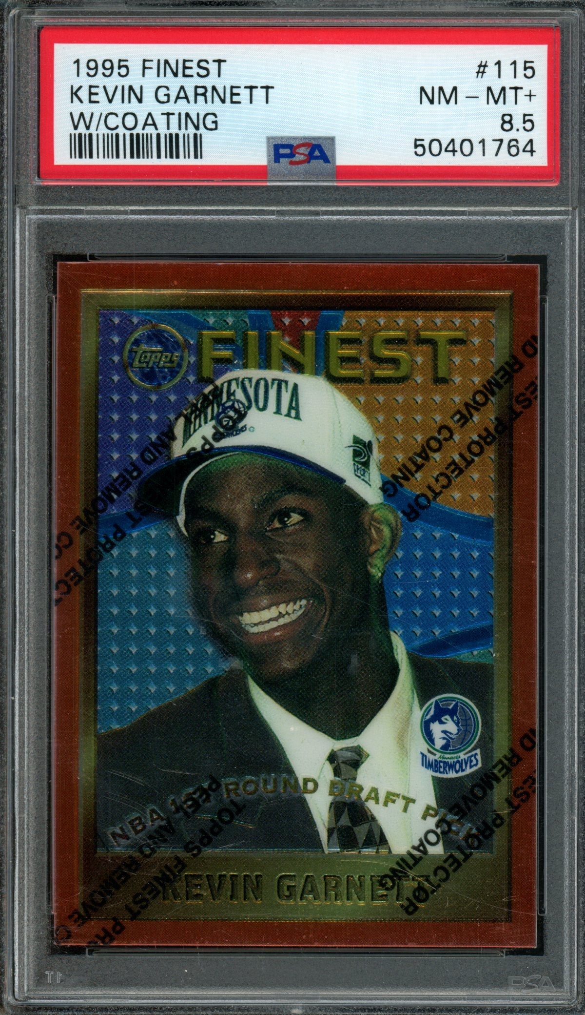 1995/96 Topps Finest Kevin Garnett Rookie RC w/Coating PSA 8.5 Timberwolves