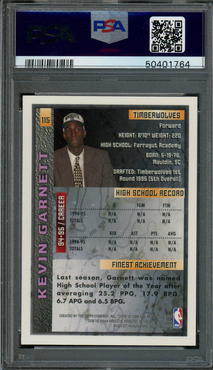 1995/96 Topps Finest Kevin Garnett Rookie RC w/Coating PSA 8.5 Timberwolves