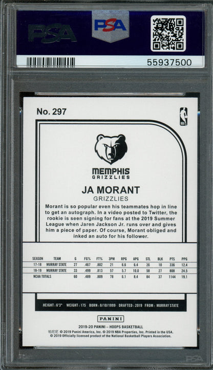 2019/20 Panini Hoops Ja Morant Rookie RC Winter PSA 10 Grizzlies