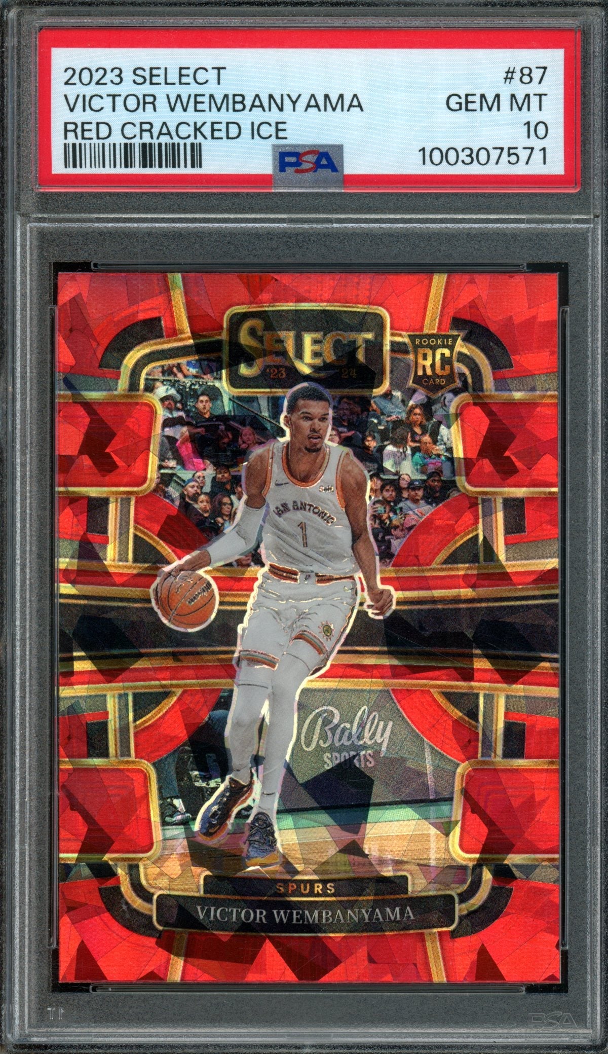2023/24 Panini Select Victor Wembanyama Rookie RC Red Cracked Ice PSA 10 Spurs