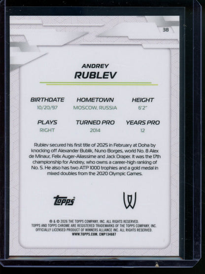 2026 Topps Chrome Andrey Rublev Black Refractor /10 #38 - Trading Card Market