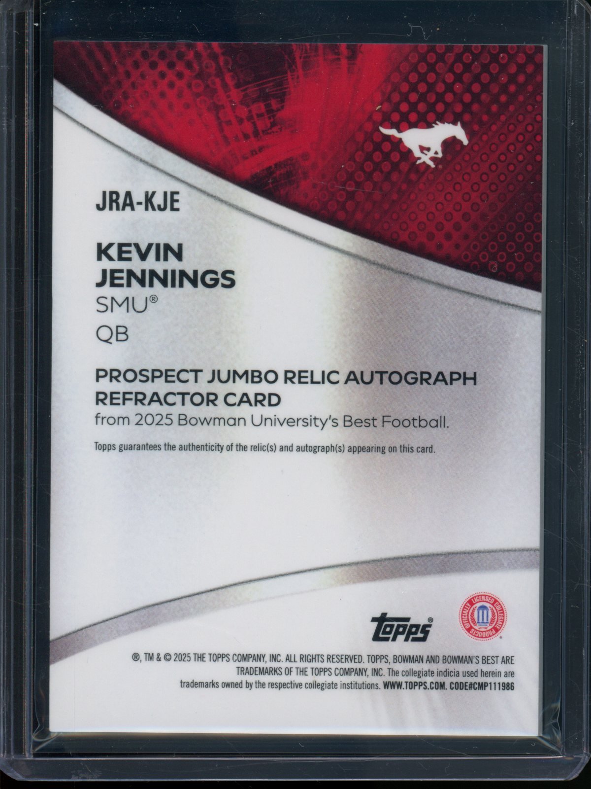 2025 Bowmans Best U Kevin Jennings Jersey Relic Autograph Refractor SMU - Trading Card Market