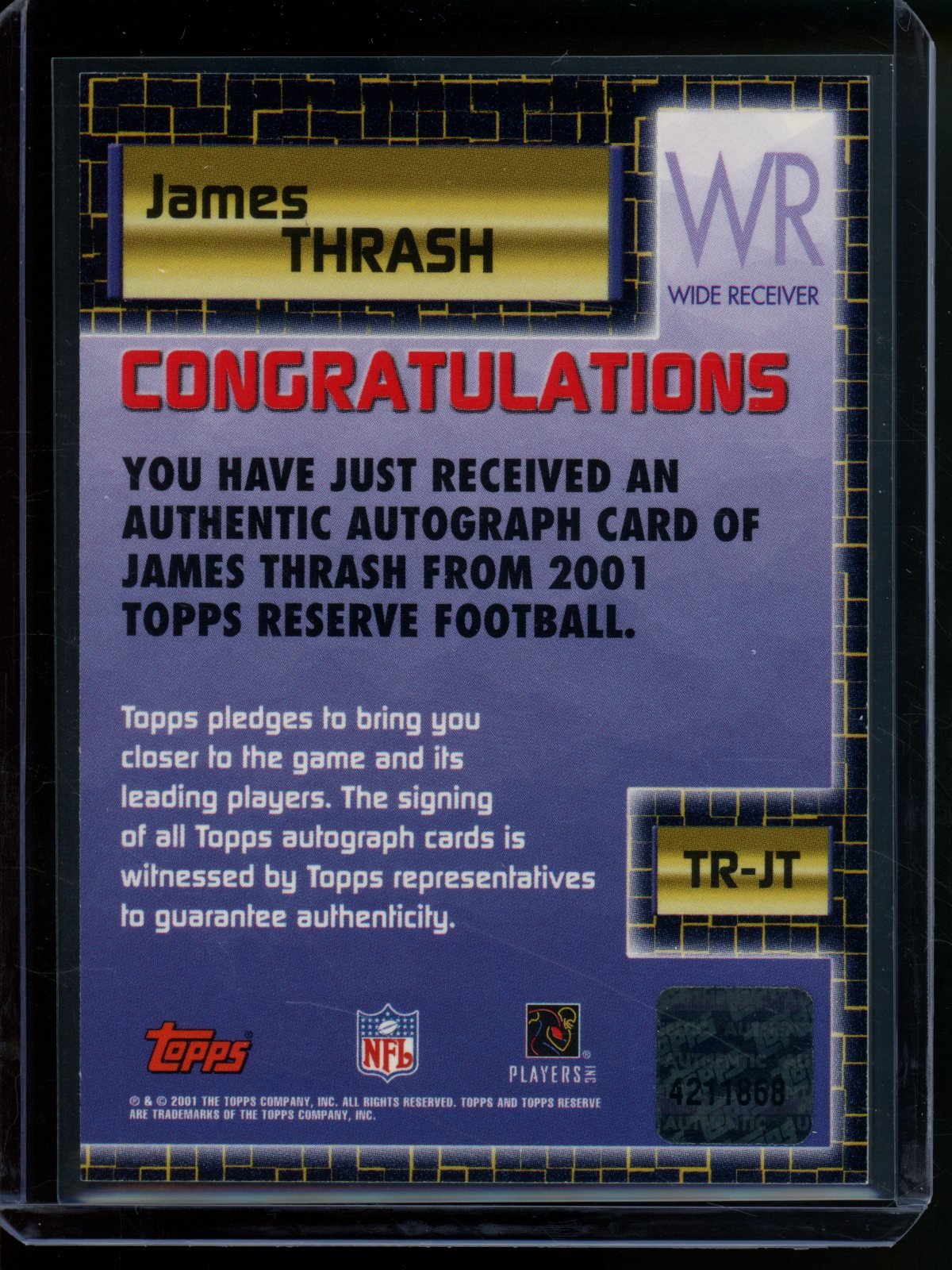 2001 Topps Reserve James Thrash Autograph #TR-JT Eagles - Trading Card Market