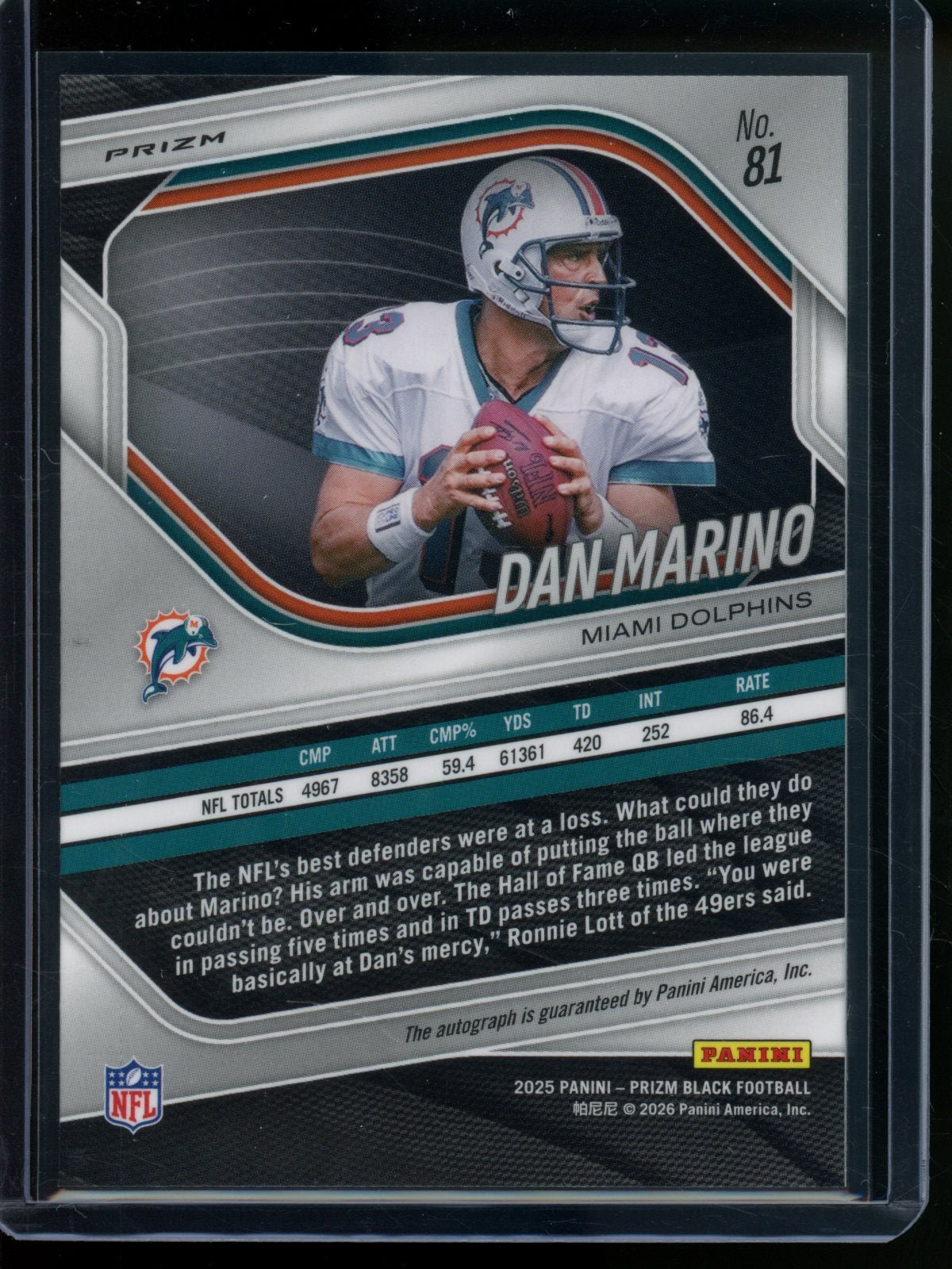2025 Panini Prizm Black Dan Marino Silver Autograph Dolphins - Trading Card Market