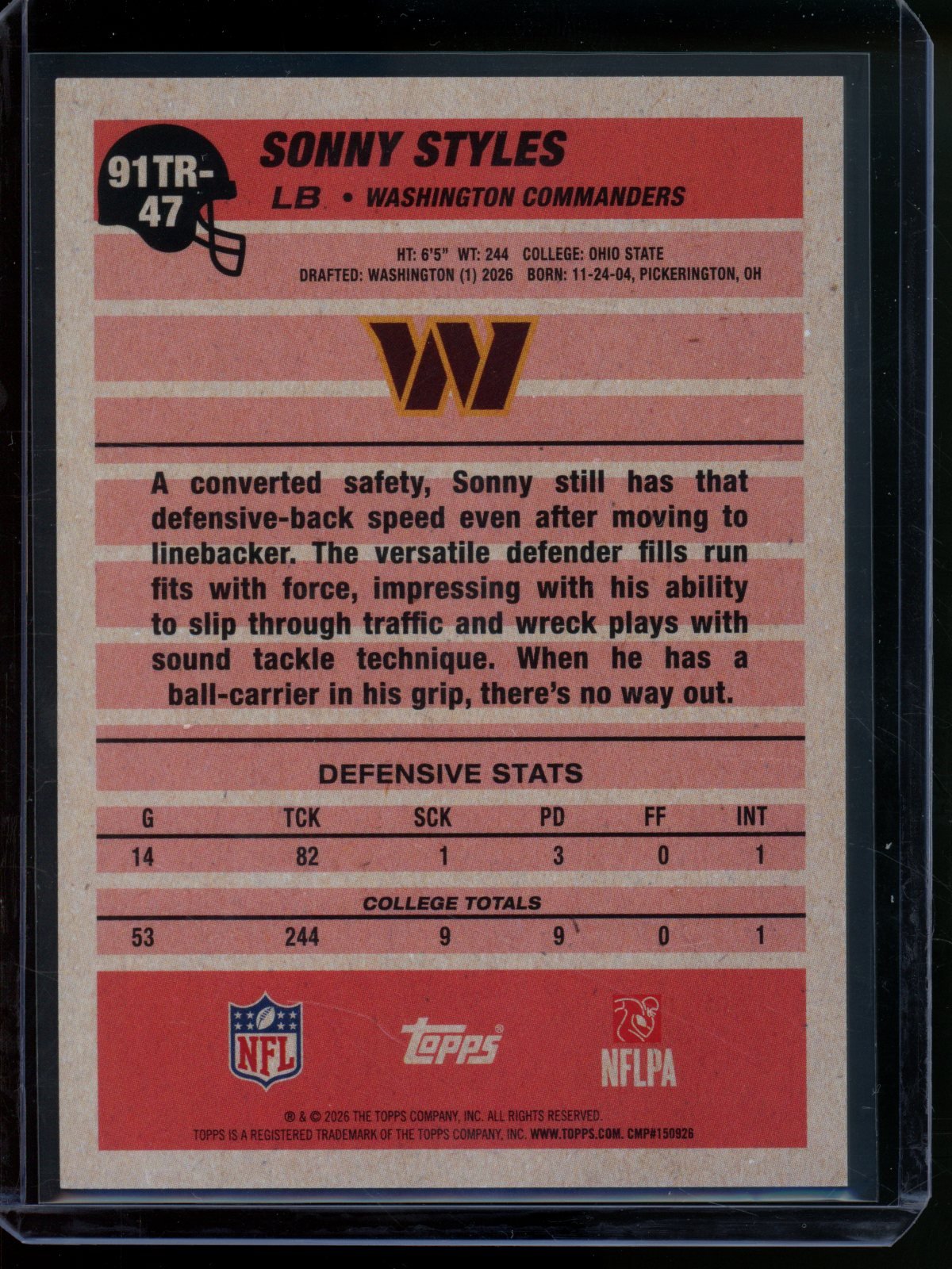 2026 Topps Flagship Sonny Styles Rookie RC 1991 Orange Foil /25 Commanders - Trading Card Market