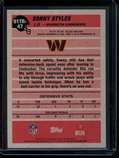 2026 Topps Flagship Sonny Styles Rookie RC 1991 Orange Foil /25 Commanders - Trading Card Market