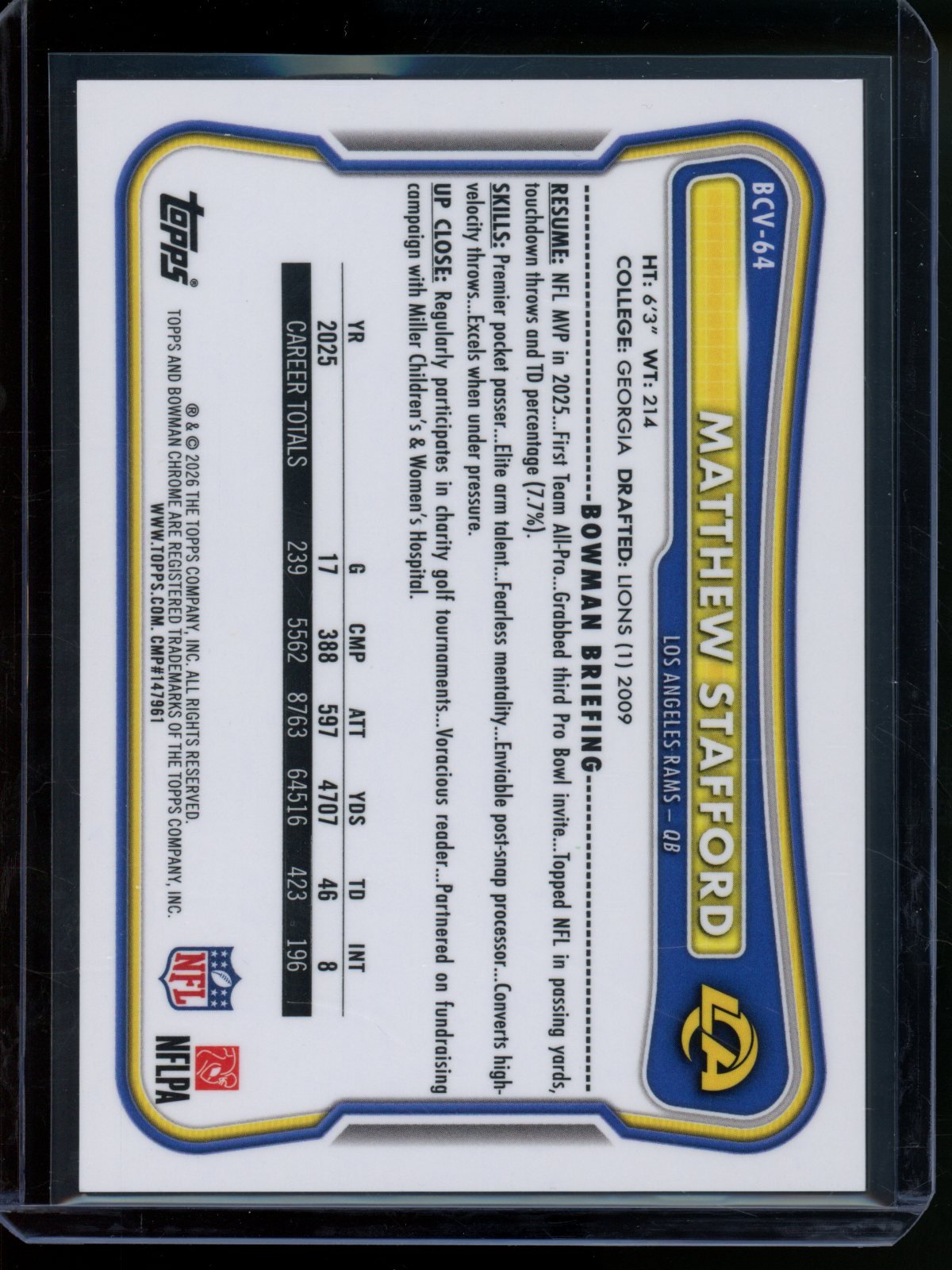 2026 Bowman Chrome Matthew Stafford Orange Mojo Refractor /25 Rams - Trading Card Market
