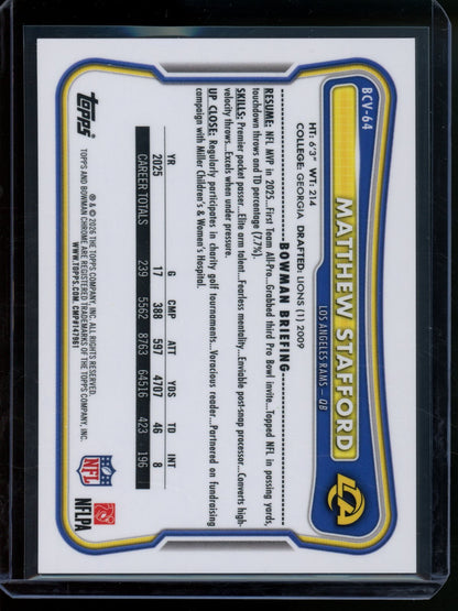 2026 Bowman Chrome Matthew Stafford Orange Mojo Refractor /25 Rams - Trading Card Market