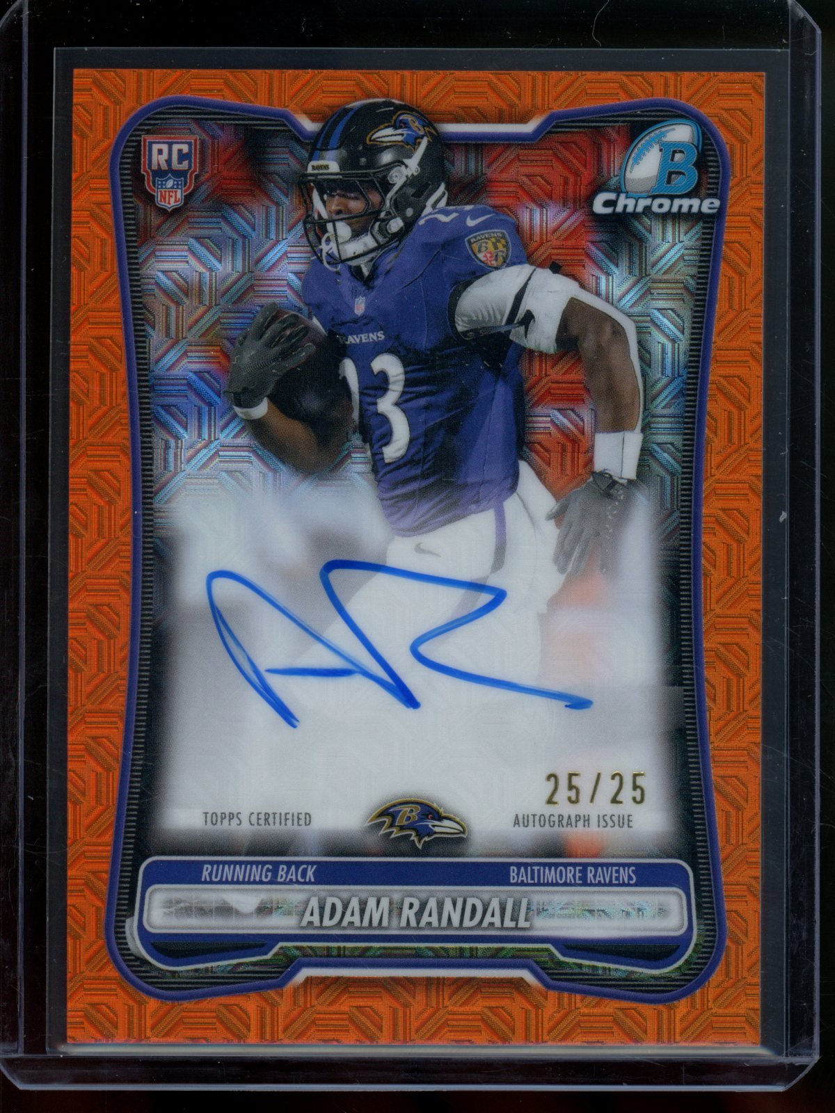 2026 Bowman Chrome Adam Randall Rookie RC Orange Mojo Refractor Autograph /25 Ravens - Trading Card Market