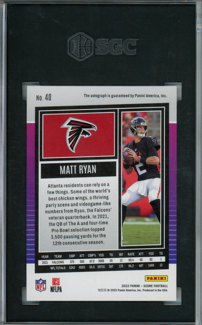 2022 Panini Score Matt Ryan Auto Green /6 SGC 9.5 Pop 1 Colts