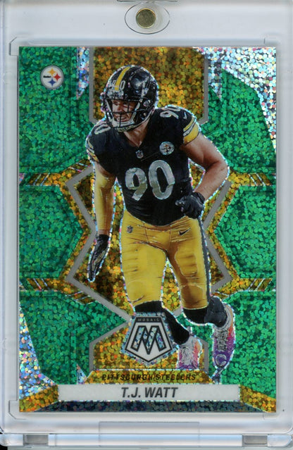 2022 Panini Mosaic T.J. Watt Green Sparkle (#'ed /10 Or Less) Steelers