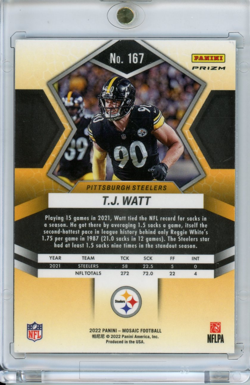 2022 Panini Mosaic TJ Watt Green Sparkle (#'ed /10 Or Less) Steelers