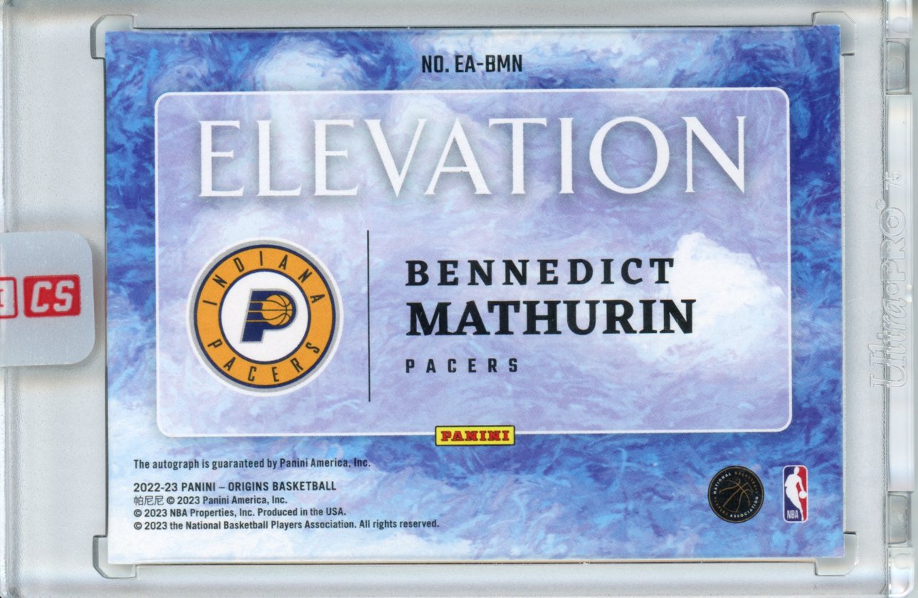 2022/23 Panini Origins Bennedict Mathurin Rookie Elevation Auto /99 Pacers