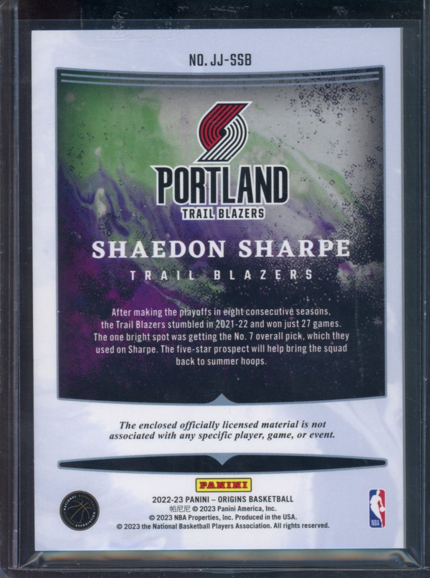 2022/23 Panini Origins Shaedon Sharpe Rookie Patch Red /49 Trail Blazres