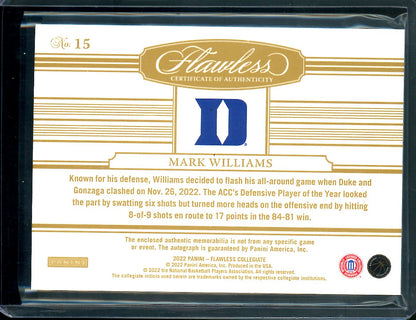 2022/23 Panini Flawless Collegiate Mark Williams RPA /25 Duke