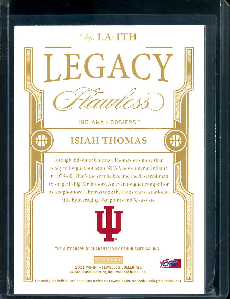2022/23 Panini Flawless Collegiate Isiah Thomas Legacy Auto Gold 04/10 Indiana