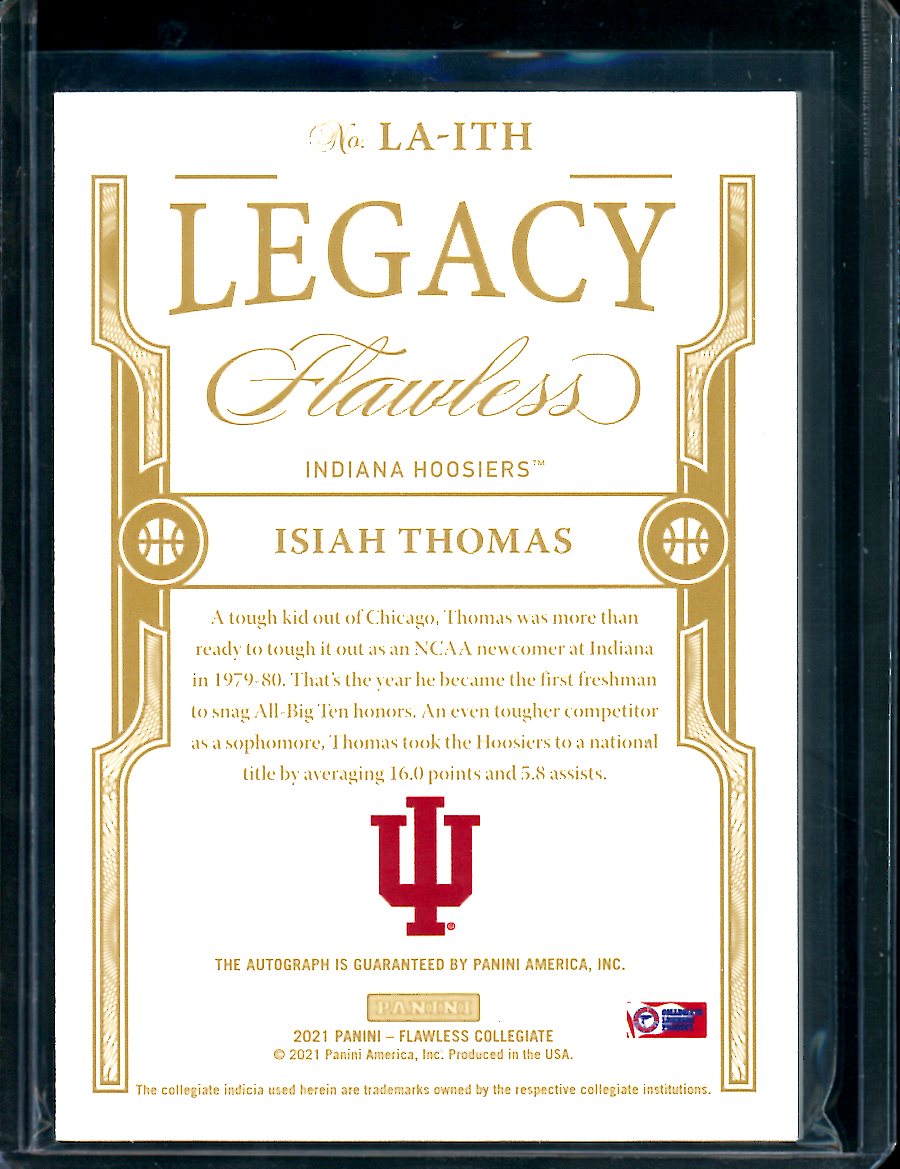 2022/23 Panini Flawless Collegiate Isiah Thomas Legacy Auto Gold 08/10 Indiana