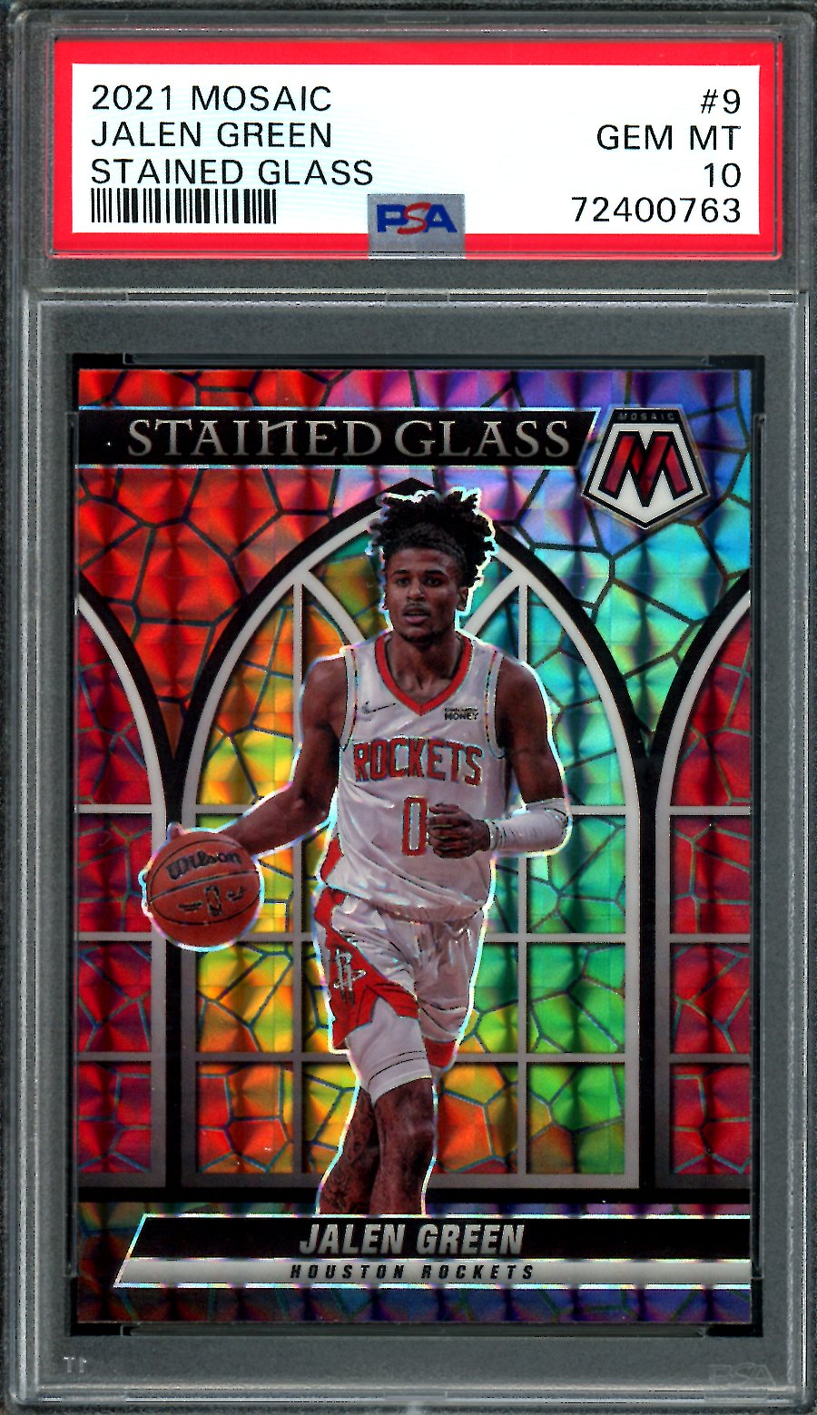 2021/22 Panini Mosaic Jalen Green Rookie Stained Glass SSP Rockets PSA 10