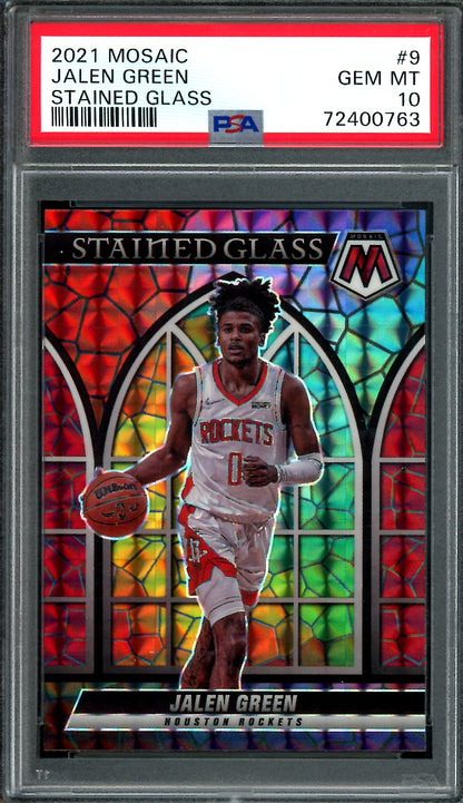 2021/22 Panini Mosaic Jalen Green Rookie Stained Glass SSP Rockets PSA 10