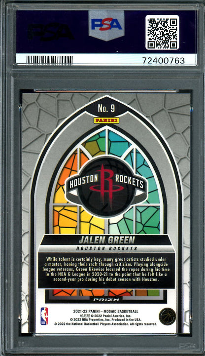 2021/22 Panini Mosaic Jalen Green Rookie Stained Glass SSP Rockets PSA 10