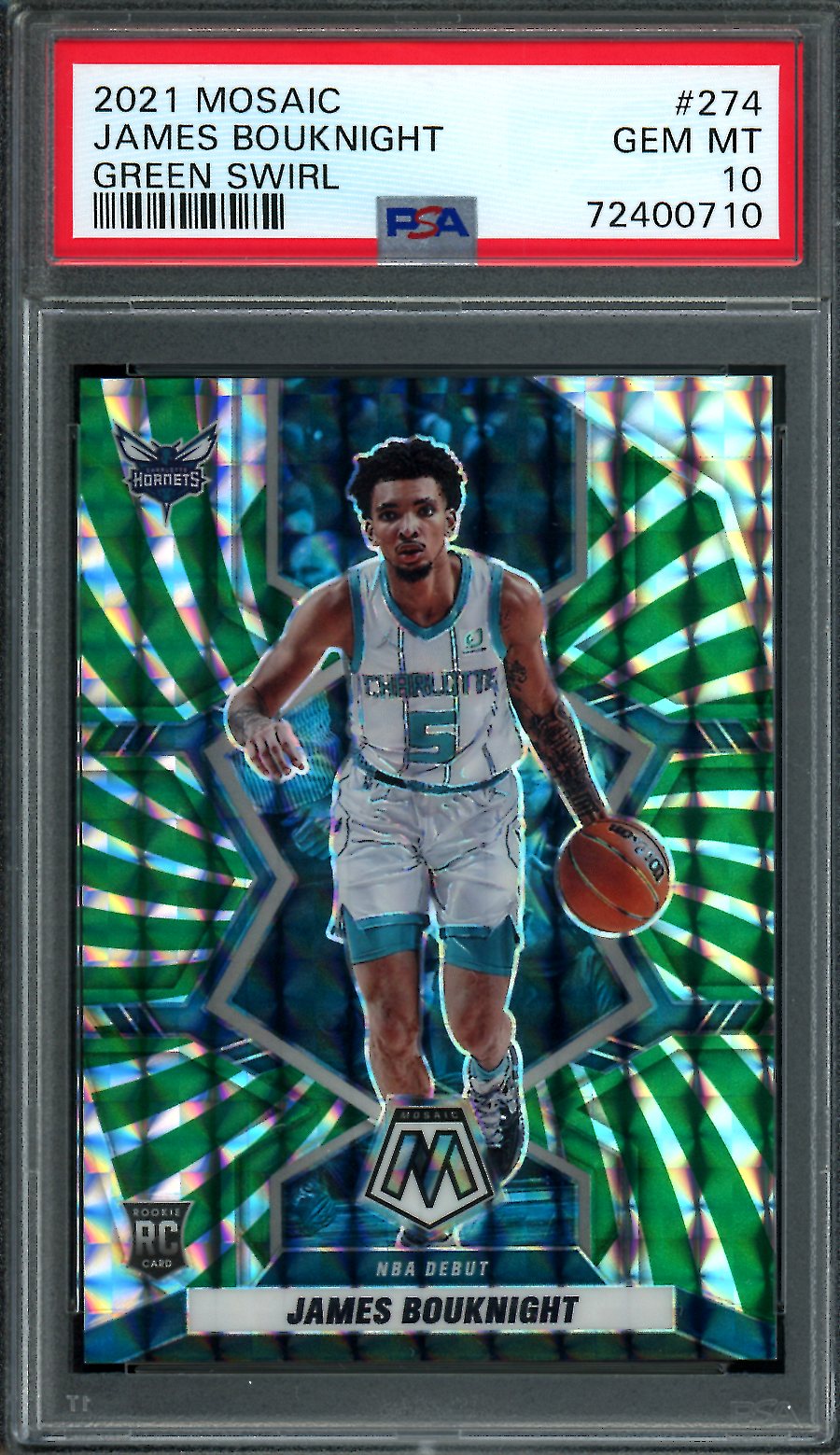 2021/22 Panini Mosaic James Bouknight Rookie Green Swirl /10 Hornets PSA 10