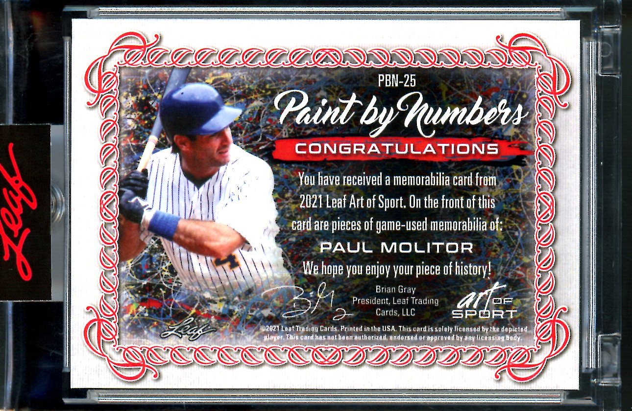 2021 Leaf Art of Sport Paul Molitor Paint by Numbers Patch /4 Brewers - Trading Card Market
