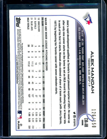 2022 Topps Chrome Alek Manoah Blue Wave Auto /150 Blue Jays