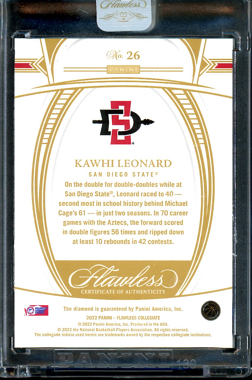 2022/23 Panini Flawless Collegitae Kawhi Leonard Gold Diamond /10 Clippers