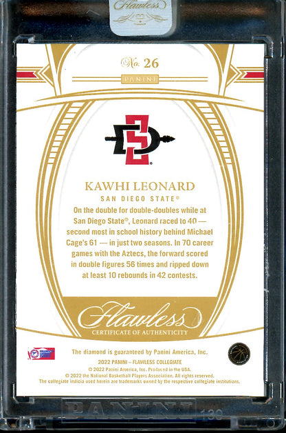 2022/23 Panini Flawless Collegitae Kawhi Leonard Gold Diamond /10 Clippers