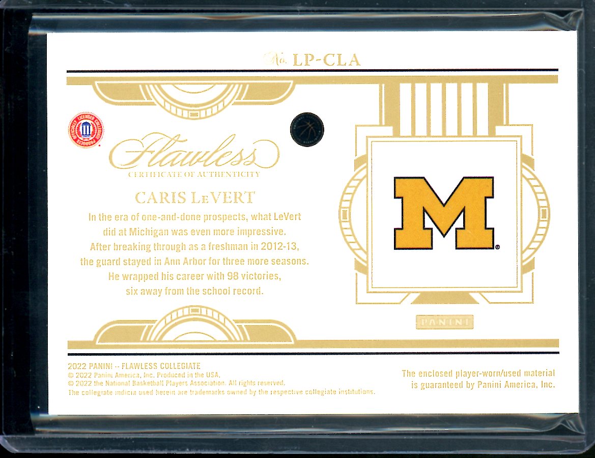 2022/23 Panini Flawless Collegitae Caris LeVert Gold Patch /10 Cavaliers