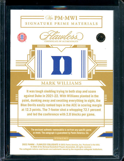 2022/23 Panini Flawless Collegitae Mark Williams Rookie RPA Gold /10 Hornets