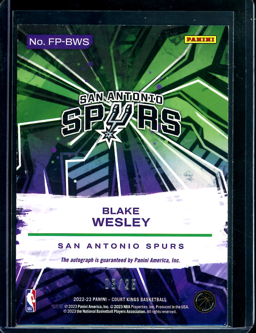 2022/23 Panini Court Kings Blake Wesley Rookie Auto /25 Spurs