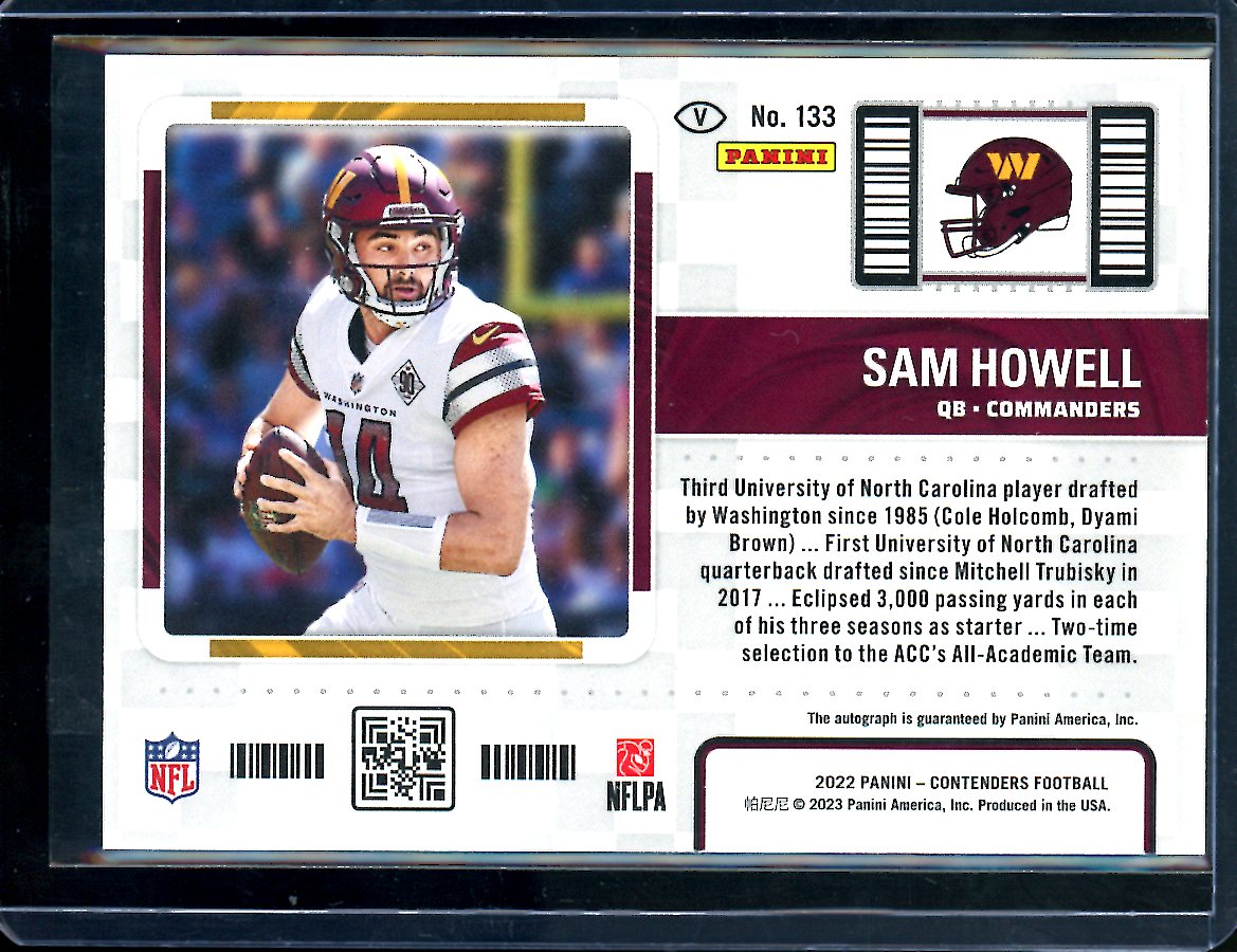 2022 Panini Contenders Sam Howell Rookie Ticket Variation Auto Commanders